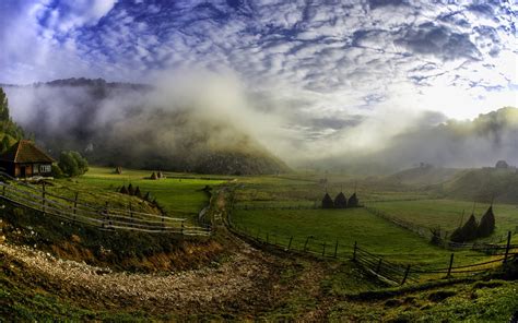 Sky Clouds Nature Hills Mountains Grass Road Horizon Landscape