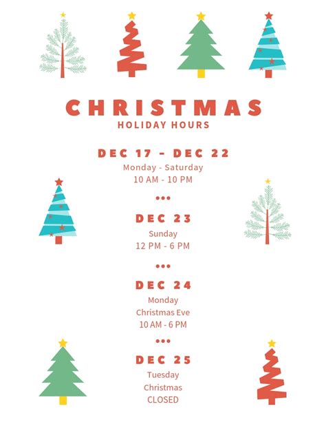 Christmas Holiday Hours Boardwalk