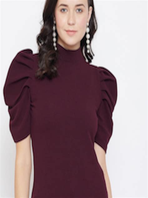 Buy Zastraa Burgundy Top With Puff Sleeves Tops For Women 13398298