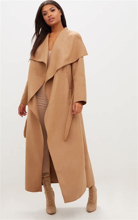 Camel Maxi Length Oversized Waterfall Belted Coat Camel Coat Women