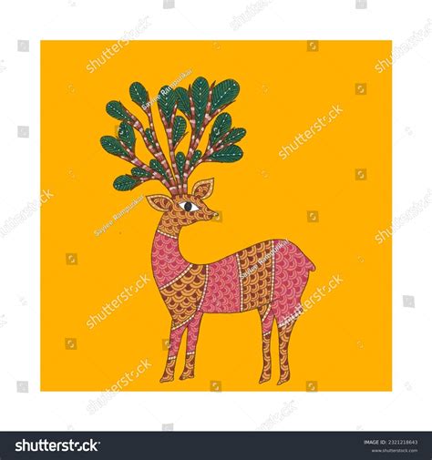 Gond Painting Beautiful Deer Gond Art Stock Illustration 2321218643