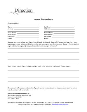 Fillable Online Annual Checkup Form Direction For You Fax Email Print