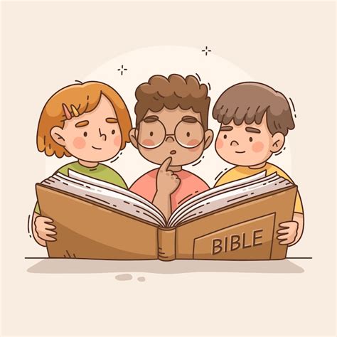 Premium Vector | Hand drawn kids reading bible illustration