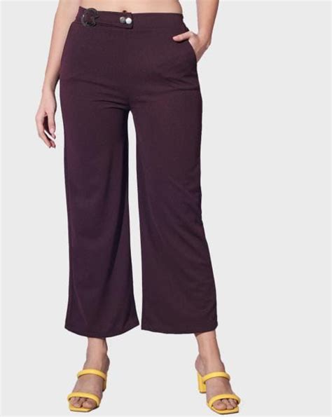 Buy Buynewtrend Burgundy Solid Lycra Women Trouser Pant Online At Best Prices In India Jiomart