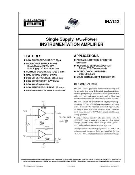 Ina Datasheet Pdf Kb Burr Brown Pobierz Z Elenota Pl