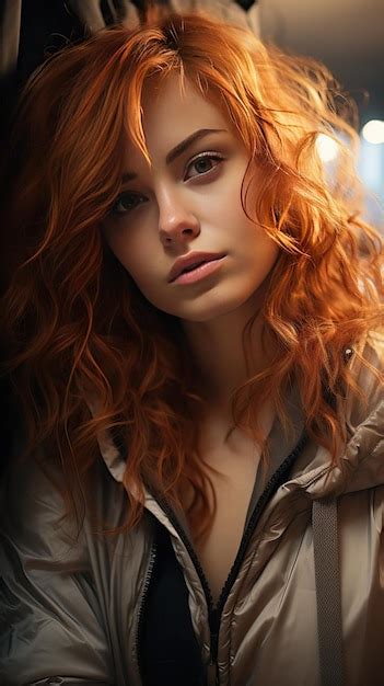 Premium Ai Image Beautiful Red Head Woman Wearing Jacket