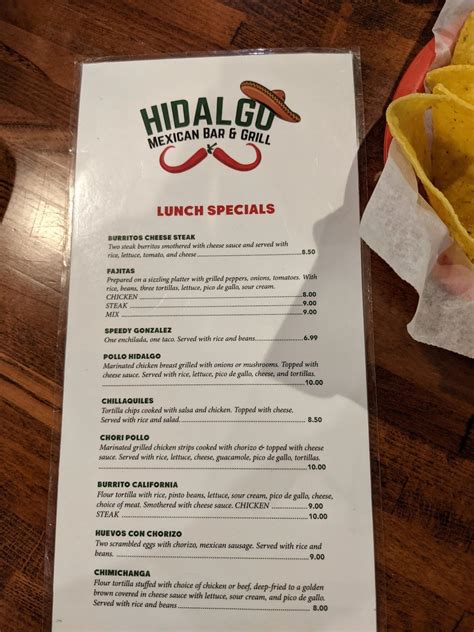 Menu At Hidalgo Mexican Bar And Grill Urbandale