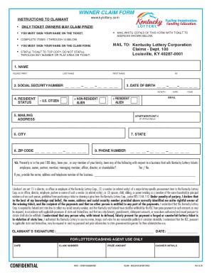 Fillable Online Winner Claim Form 2020 Proof3 KY Lottery Fax Email