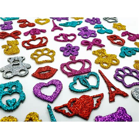 100 Adesivos Pet Fêmea Piercings Lacinhos Eva Glitter Banho e Tosa