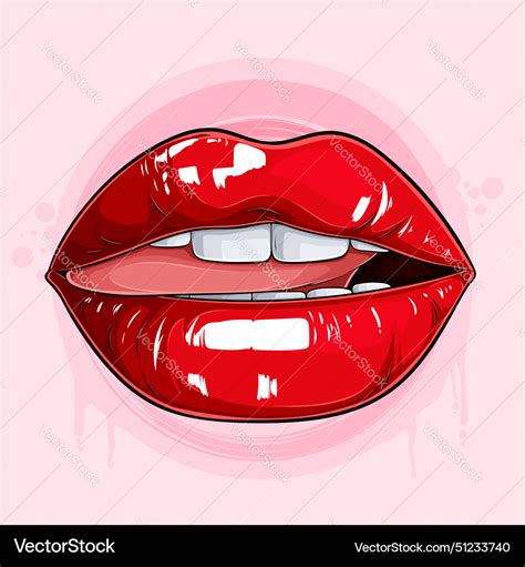 Hand Drawn Beautiful Female Red Lips Woman Tongue Vector Image