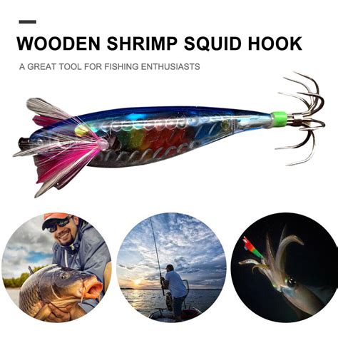 Wooden Shrimp Squid Hook ABS Artificial Casting Bait Lure Outdoor