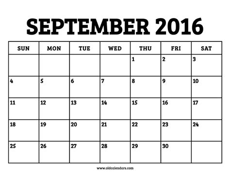 Calendar September 2016 – Printable Old Calendars