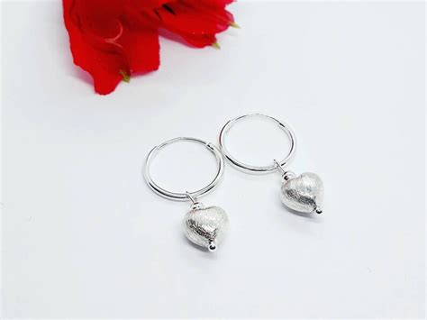 Valentine Day Gift For Wife Small Hoop Earrings With Love Heart Charm