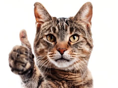 Cat Giving A Thumbs Up On A White Background Premium Ai Generated Image