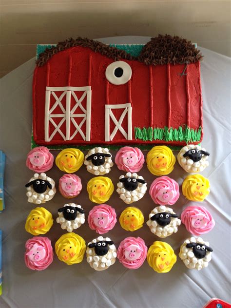 Made This Barn Cake And Cupcake Animals For My Friends Babys First