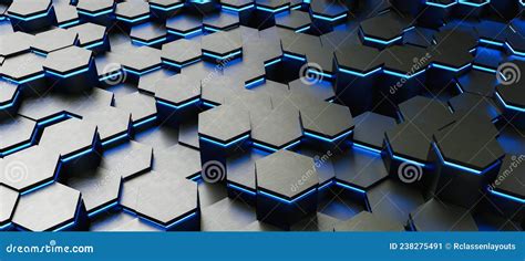 Blue Abstract Hexagons Background Pattern 3D Rendering Illustration