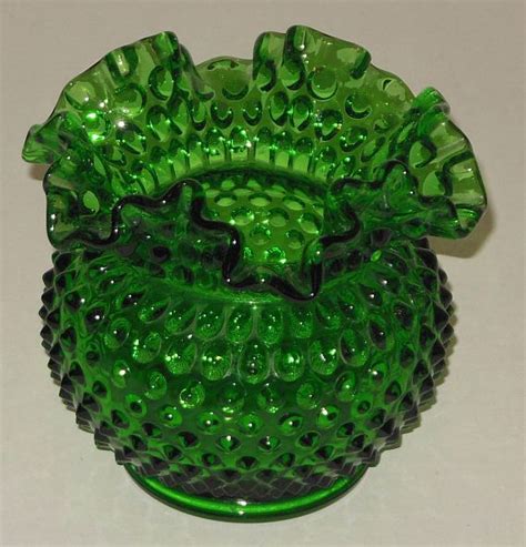 Vintage Emerald Green Ruffled Hobnail Glass Vase Vintage Green Glass Green Glass Vase