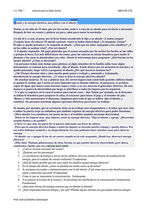 Cuento Ahorro De Energia Cuento Tom S Y La Energ A El Ctrica Una