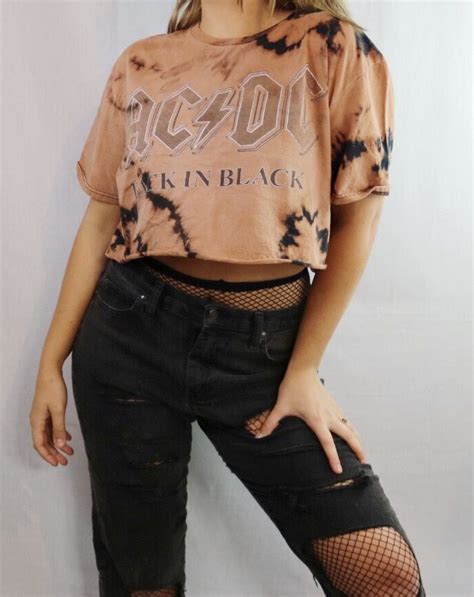 Custom Bleached Acdc Shirt Distressed Edgy Grunge Grungy 90s Style