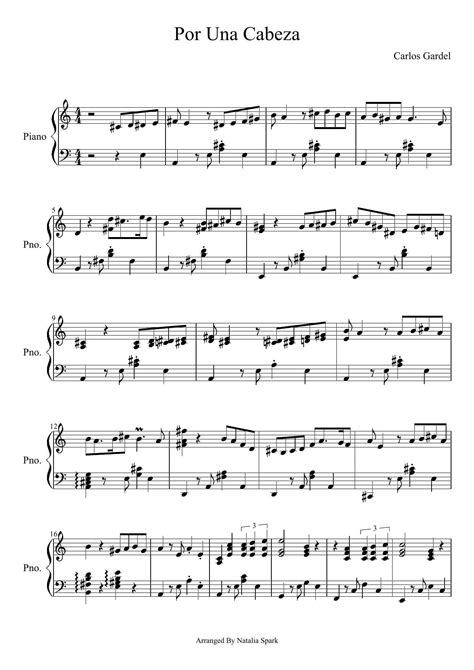 Por Una Cabeza Tango De Carlos Gardel Sheet Music Library Pdf