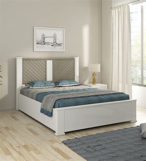 Buy Kosmo Alaska Queen Size Bed In High Gloss White Finish With