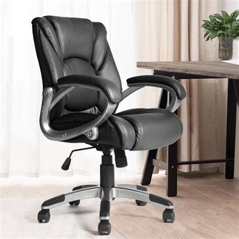 Fauteuil De Bureau Chaise Simili Cuir Noir Plastique Gris Argent