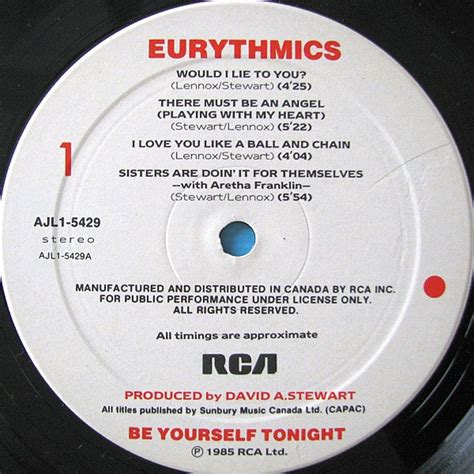 Eurythmics Be Yourself Tonight Vinyl Pursuit Inc