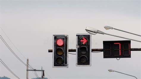 Red Light On The Road Intersection Warning Light Crossing The Road