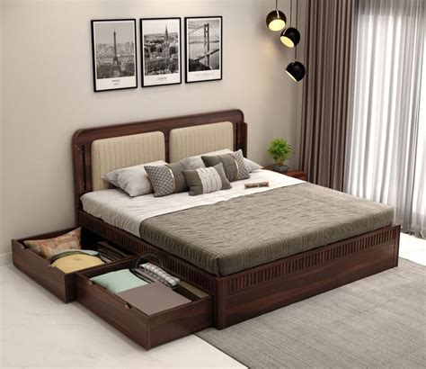 Buy Lotus Premium Sheesham Wood Bed With Drawer Storage Queen Size Walnut Finish At 30 Off