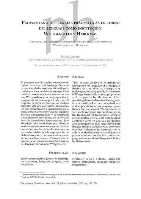Pdf Propuestas Y Diferencias Pragm Ticas En Torno Del Lenguaje