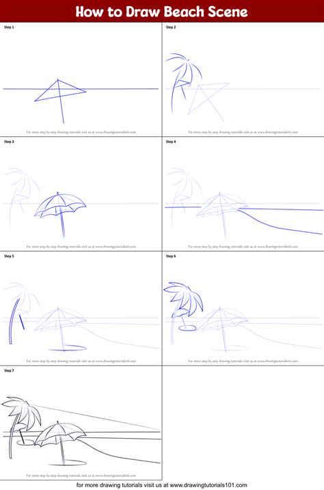 How to Draw Beach Scene printable step by step drawing sheet ...