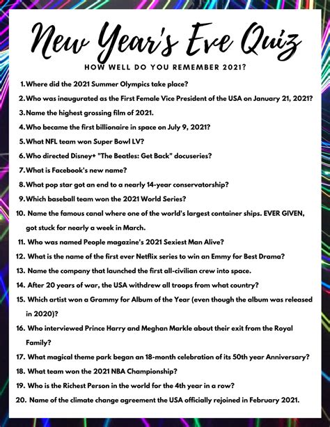 Printable New Year S Eve Trivia