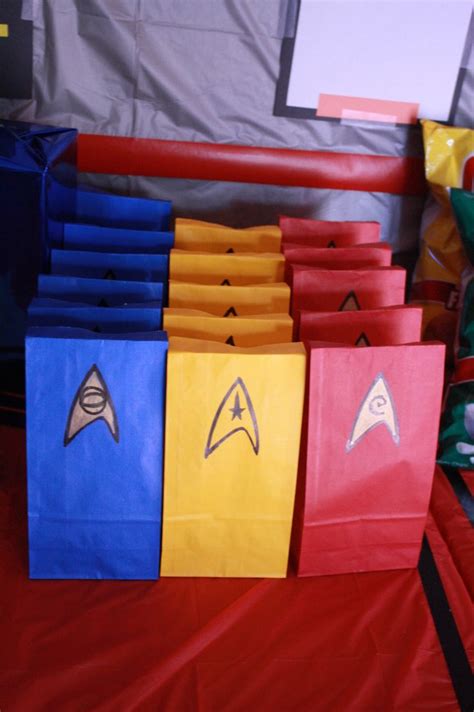 Star Trek Themed Party Bags On A Red Tarp