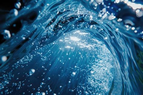 Blue Under Water Waves And Bubbles Premium Ai Generated Image