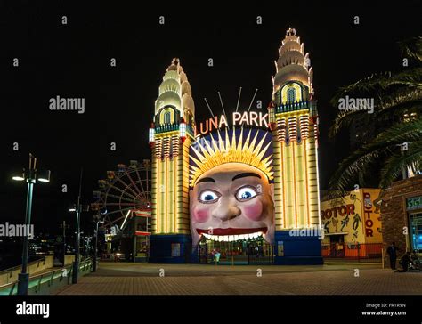 Luna Park Amusement Park Entrance In Sydney Australia At Night Stock