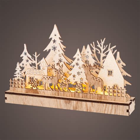 Décor lumineux à piles 9 LED H19 cm Village d hiver Blanc chaud