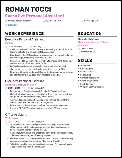 Cv Personal Assistant Best Personal Assistant Resume Example