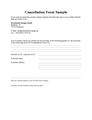 Fillable Online Cancellation Form Sample Fax Email Print PdfFiller