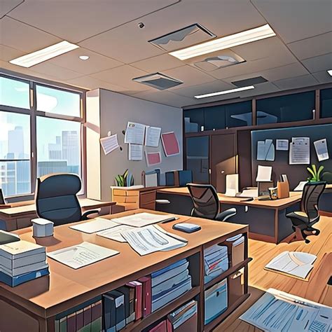 Messy disorganized office cute simple anime style illustration ...