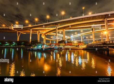 Bhumibol Bridge at night Stock Photo - Alamy