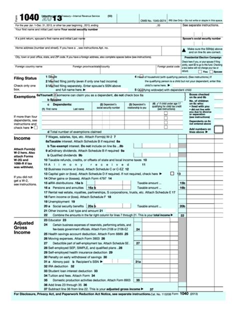 Fillable Form 1040 U S Individual Income Tax Return 2013 Printable Pdf Download