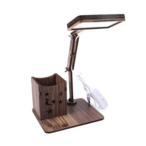 Wooden Multi Function Touch USB Pen Holder Desk Lamp Student Desktop