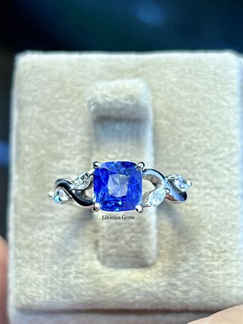 Vivid Blue Sapphire Leaf Ring Lihiniya Gems