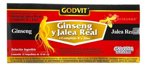 Ginseng Royal Jelly 10 Ampolletas De 10 Ml Godvit Jalea Real