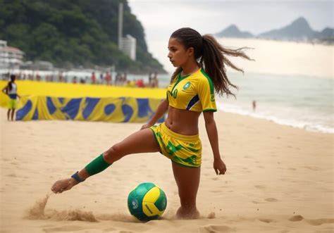 Premium AI Image | A Brazilian female soccer player taking a free kick ...