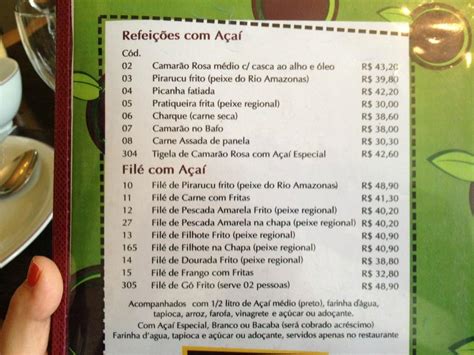 Menu at Point do Açaí restaurant Belém Boulevard Castilho Franca 744