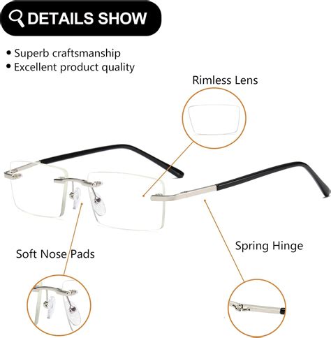 Buy Rimless Reading Glasses For Men 4 Pack Blue Light Blocking Lightweight Rimless Metal Mens