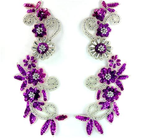 Sequin Beaded Applique Purple Mirror Pair