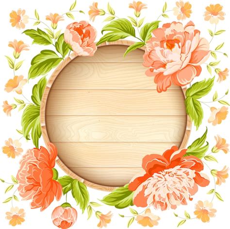 Premium Vector Round Wooden Frame With Flowers