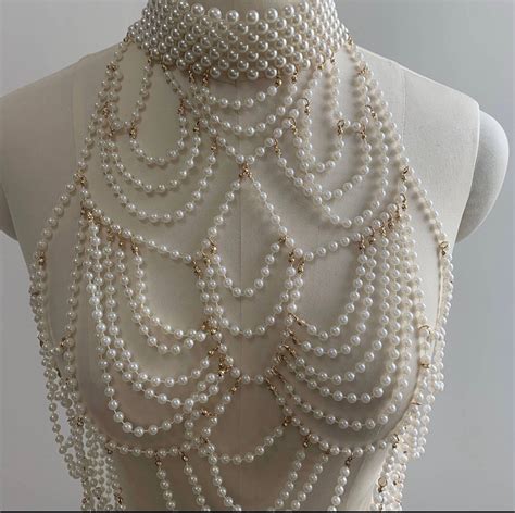 Exquisite Pearl Bra Body Chainpearl Collar Bride Wedding Etsy